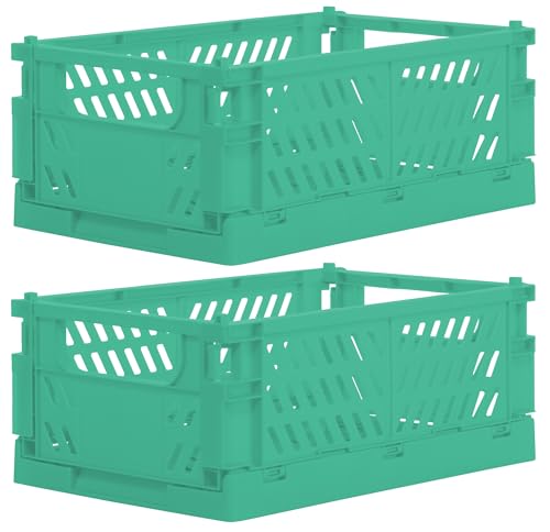 Brandsseller Set di 2 scatole pieghevoli, 25 x 16,5 x 10 cm, stabile cestino per la spesa, impilabile, colore: menta