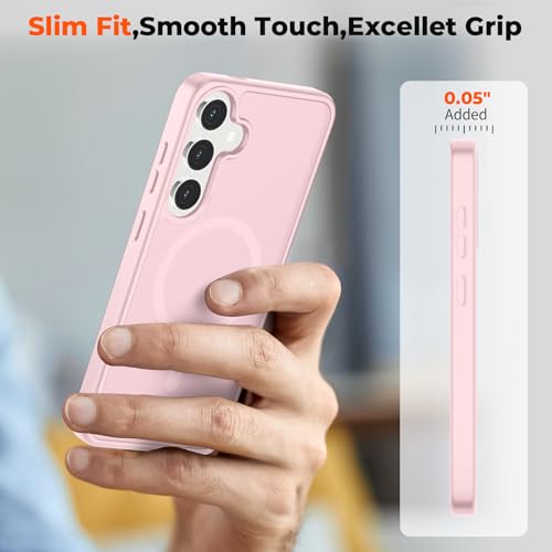 Image of SUPFINE Magnetic for Samsung Galaxy S24 Case / S25 Case with Screen Protector, (Built-in Magnets) (Military Grade Drop Protection) Slim Translucent Shockproof Phone Case,Pink