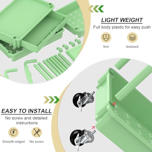 Yeabett 3 Tier Craft Trolley, Storage Trolley On Wheels Utility Cart With Drawer for Kitchen Bathroom, Office, Living Room, Green - Image 3