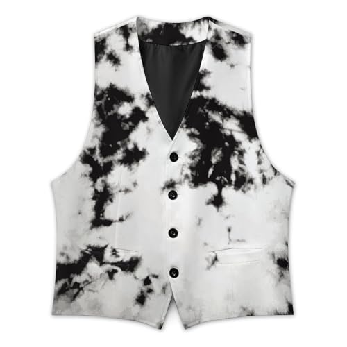 Watercolour Black White Tie Dye Men's Suit Vest Slim Fit V-Ncek Waistcoat Business Casual Vest3