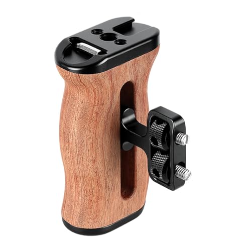 Image of Wooden Camera Cage Side Handle Grip with Cold Shoe, Left /Right Adjustable Side Handle Hand Grip with 1 /4 3 /8 Thread Holes for BMPCC Mirrorless DSLR Camera Cage Shoulder Mount