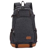 ONEYES Canvas School bag for Boys Backpack for Men Teens School Bagpacks Laptop Backpacks can hold 15.6 inches (Black)