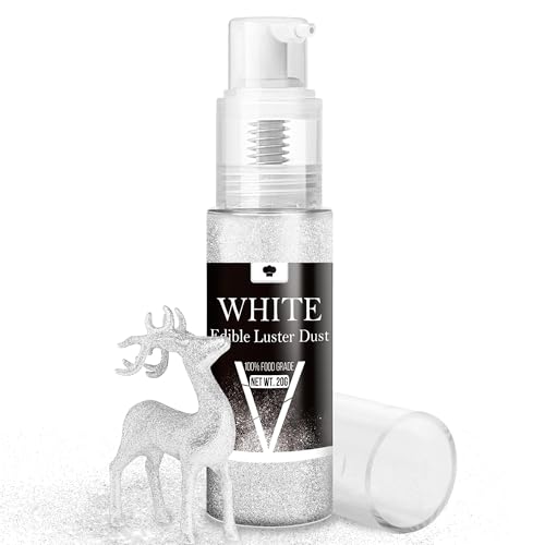 Purpurina Comestible Blanco - 20g Purpurina Comestible Reposteria Spray para Decoracion de Pasteles, Fondant, Cócteles, Bebidas y Chocolate, Glitter Comestible Alimenticio para Huevos de Pascua
