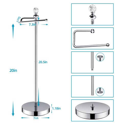 ROLABAM Toilet Paper Holder (with Crystal Head) Free Standing Toilet Paper Holder Stand for Bathroom Total Height 24.4" with Reserve Function ，Chrome Finish by ROLABAM - Image 5