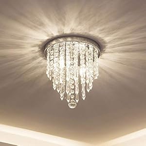 Mini Chandelier, Crystal Chandelier Lighting, 2 Lights, Flush Mount Ceiling Light, H10.4” x W8.66” Modern Chandelier Lighting Fixture for Bedroom, Hallway, Bar, Kitchen, Bathroom