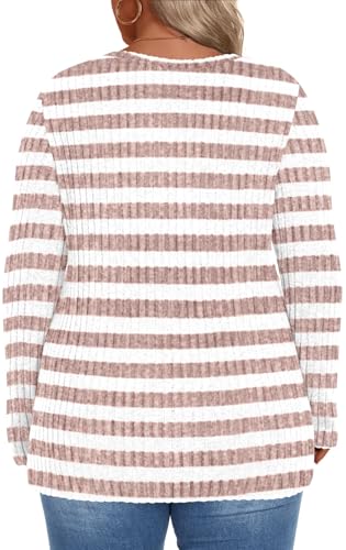 Image of HOTGIFT Womens Sweaters Tops Plus Size Tunics Top Long Sleeves Winter Blouse Casual Shirts Outfits White-Orange Stripes 3X-Large