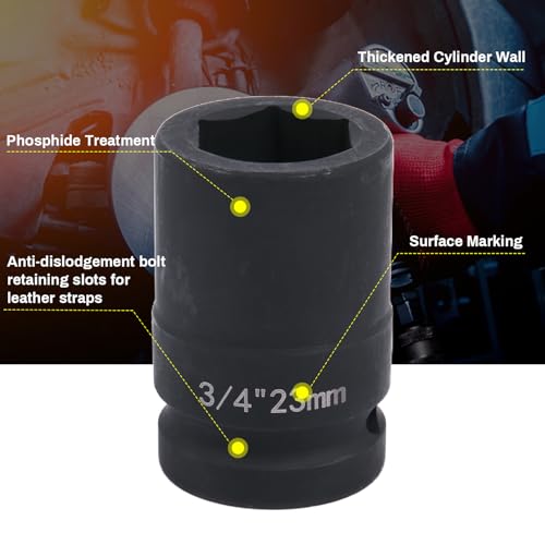 YTKavq 3/4" Drive 23mm Impact Socket，6-Point Standard Impact Sockets Made with Chrome Molybdenum Alloy Steel, Metric - Thumbnail 5