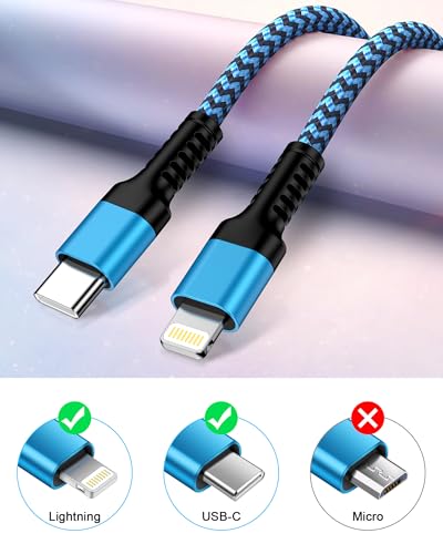 Cable USB C a Lightning reforzado de 3 pies para carga rápida estable de iPhone 12 3
