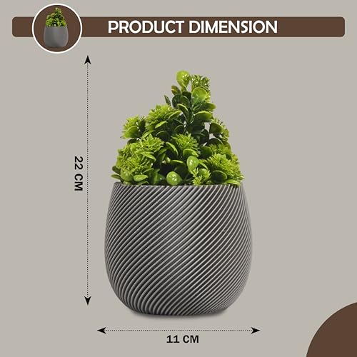 Image of Kuber Industries Indoor Artificial Plants with Pot for Shelf and Table Top | Potted Faux Plants for Home Decor & Office Desk | TV Unit Decorative Items for Living Room | 4001 - Grey