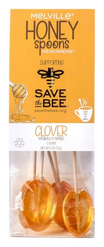 Melville Candy All Natural Honey Spoons & Lollipops on Wooden Ball Sticks – Gluten-Free, Made in USA Stirrers for Tea, Coffee, & Hot Beverages - Individually Wrapped (