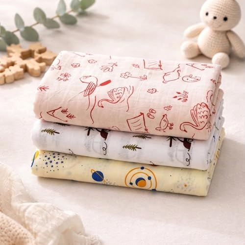 Image of NEW COMERS Cotton Muslin Baby Swaddle Set, Multicolor Printed Muslin Swaddle Wrap for New Born Baby, Soft Pure Cotton Sheet Baby Wrap Set, Baby Product (Swaddle 08)