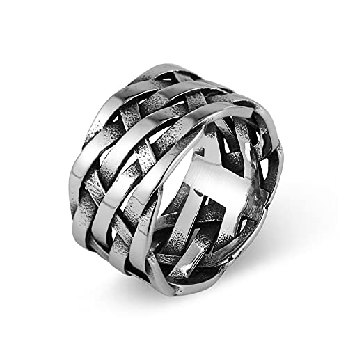 HZMAN Vintage Punk Stainless Steel Woven Plaited Braided Ring for Man Women