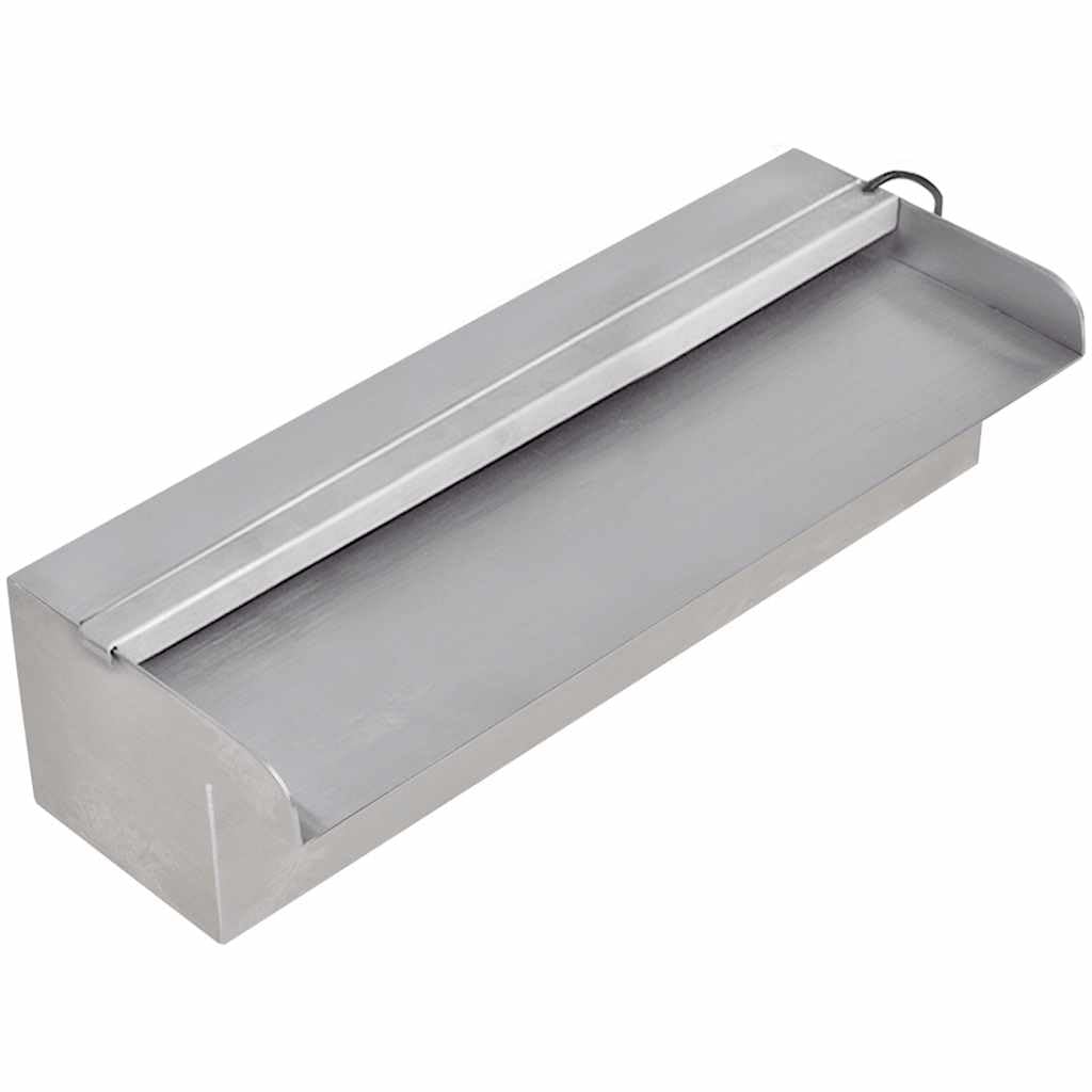 Wodospad basenowy z oświetleniem LED, stal nierdzewna, 30 cm, kaskada do stawu ogrodowego i basenu, kolor srebrny, łącznie z wtyczką