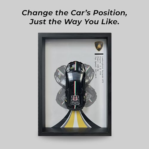 Image of CodersParadise Lamborghini Huracan Black 3D Car Frame Wall Art - 1:32 Die-Cast Metal Model with Wooden Display Frame | Detachable Miniature, Interchangeable Posters, Pull-Back Action & Opening Doors