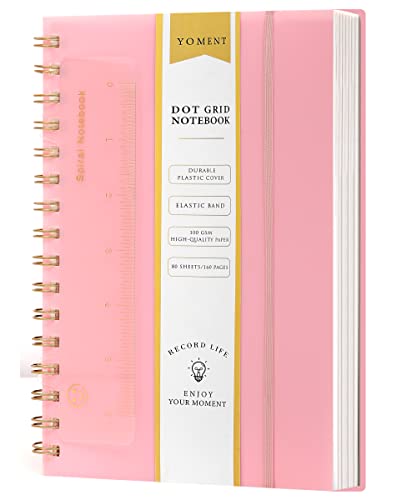 Dot Grid Spiral Notebook A5 Spiral Bullet Dotted Journal 160 Pages Thick Dot Paper Notebooks Plastic Hardcover Spiral Notebook 5X7 Wire Bound Notebooks For Note Taking School Office Supplies,Pink #TOP7