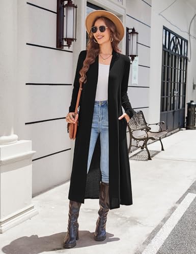 Newchoice Women's Long Cardigans with Pockets Knit Open Front Floor Length Cardigan Sweaters Lightweight Long Sleeve Dusters3