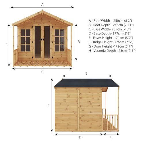 Waltons | 8 X 8 Wessex Summerhouse With Veranda | Apex Roof | 12Mm Shiplap Tongue And Groove | Wooden Garden Room Summerhouse | 10 Year Anti Rot Guarantee | 8 X 8 | 8Ft 8Ft | - 4