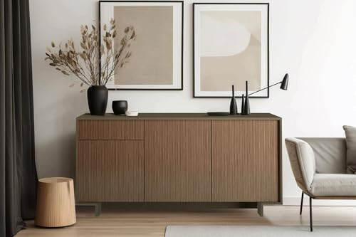 Dmora Credenza Agrifoglio, Madia da Salotto, Buffet da Soggiorno a 3 Ante e 1 cassetto, 100% Made in Italy, 170x42h78 cm, Marrone e Noce