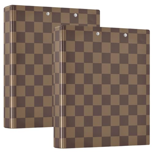 Image of Brown Checkerboard B 3 Ring Binder with 2 Interior Pockets 1.5 inch Binders 3 Ring Heavy Duty Fit 8.5 inch x 11 inch Letter Size for Office School, 2 Pack