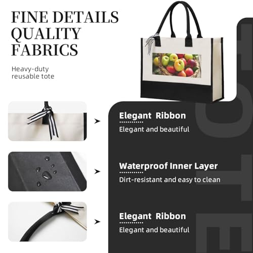 Canvas Tote Bag for Women Beach Tote Purse Reusable Grocery Bag Yellow Green Red Fruits in a Basket Aesthetic Shopping Bags3