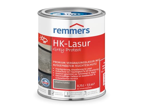 Remmers HK-Lasur 3in1 Grey-Protect graphitgrau, 0,75 Liter, Holzlasur für Vergrauung außen, 3 Holzschutz Produkte in einem, Feuchtigkeit- und UV-Schutz