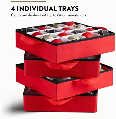 Premium Christmas Bauble Storage Box With Dividers - 64 Compartment Xmas Ornament Storage Box - Designed for Delicate Christmas Decorations & Baubles - Tear Proof 600D Oxford Fabric - 5 Year Warranty