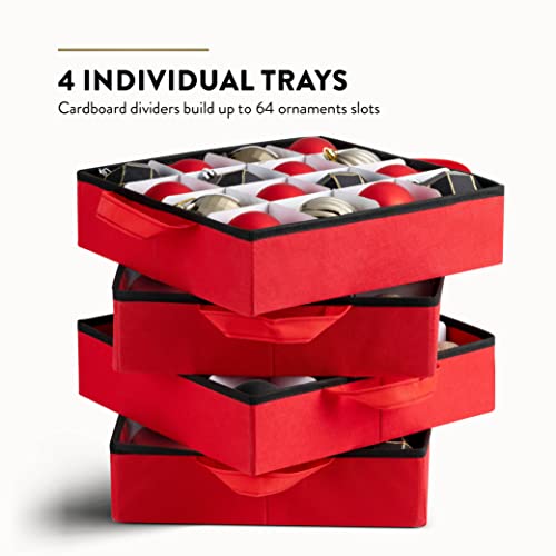 Zober Underbed Christmas Ornament Storage Box With Lid - Sturdy 600D Oxford Fabric Stores Up To 64 Standard Christmas Ornaments, And Holiday Accessories Storage Container With Dividers #TOP2