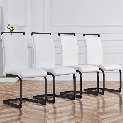 Image of Baysitone Modern Dining Chairs Set of 4, Side Dining Room Chairs with Black Frame, Kitchen Chairs with Faux Leather Padded Seat High Back, for Dining, Kitchen, Living Room in White