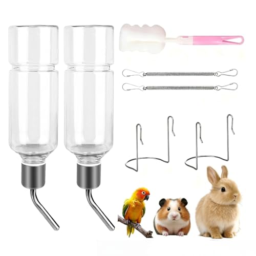 XIKTTK Biberon Lapin pour Cage 2 Pièces, Abreuvoir Lapin Accessoires, Biberon Cochon d'Inde, Gamelle Furet, Mangeoire, Biberon Hamster, Abreuvoir Oiseaux...