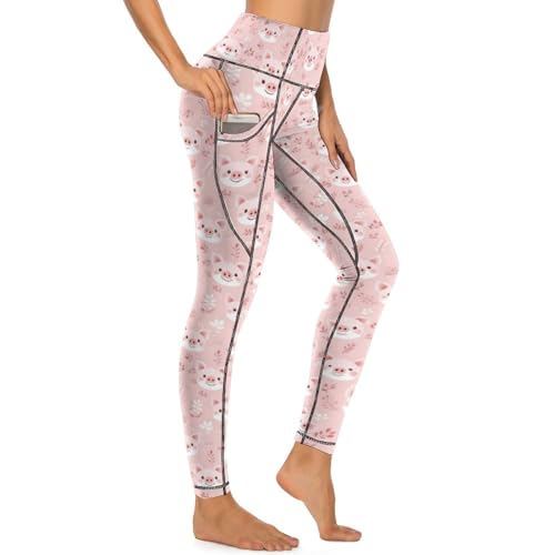 Pantalon de yoga rose imprimé cochon pour fitness et running