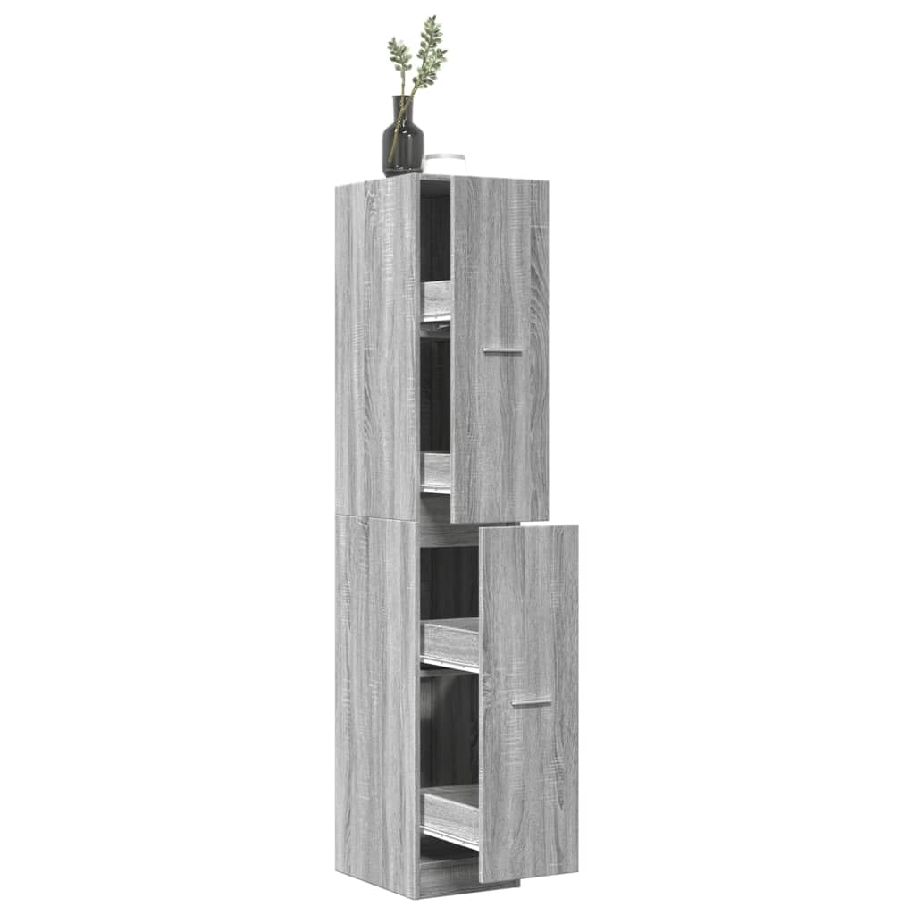 Apothekerschrank Grau Sonoma Holzwerkstoff 30x41x174,5 cm mit 4 Schubladen und viel Stauraum für Büro Wohnzimmer Küche vielseitiger Mehrzweckschrank mit Griff und Metallschienen