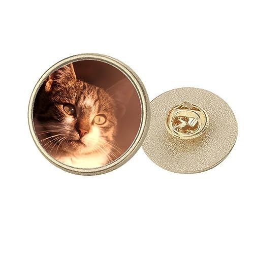 Broche ronde chat en métal doré de taille M pour vêtements