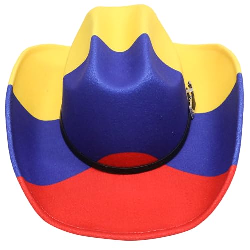 JAY CROFT Colombia Cowboy Hat for Women Men Country Flag Western Cowgirl Hat World Cup Soccer 2026 Fan Party Hat Wide Brim Sun Hat