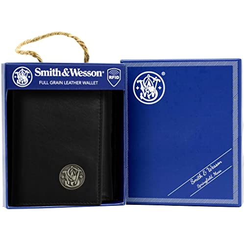 Smith & Wesson Trifold Wallet, 100% Leather Handmade wallet, Gift for him, Black & Brown Color (Black)4