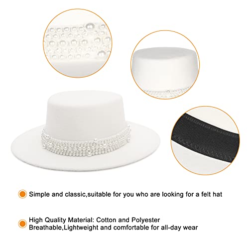 Eozy Women's Vintage Pearl Band Fedora Hat Trendy Wide Brim Trilby Panama Hat (As1, Numeric, Numeric_7, Numeric_7_And_1_Quarter, White-2, 7-7 1/4) #TOP4