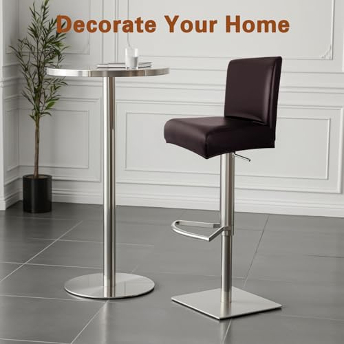 Image of PU Leather Bar Stool Covers with Backs, 6 Pack Stretch Waterproof Bar Stool Chair Covers Washable & Comfortable Barstool Covers Slipcovers with Back for Pub /Counter /Dining Room Decoration (Brown)