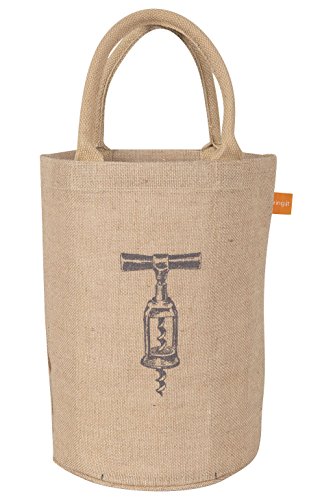 Image of KAF Home Jute Bucket Bag with Corkscrew Print, Durable Handle, Reinforced Bottom and Interior Zipper Pocket, Generous capacity, 15 inch tall x 14 inch wide x 10 inch deep