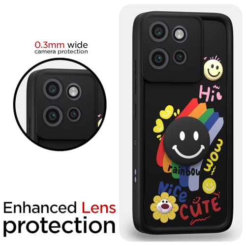 Image of Pikkme Back Cover for Motorola Moto Edge 50 Neo 5G | Soft Silicone| Cute Rainbow Smile & 3D Cartoon Flower Design | Shockproof Raised Camera Protection Bumper Case (Black)