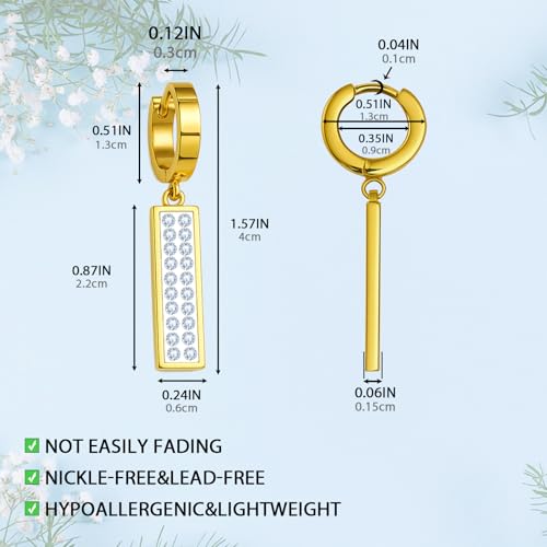 Dangle Hoop Earrings for Women, 18K Gold Plated Hypoallergenic with Sparkling Cubic Zirconia, Lightweight Geometric Statement Jewelry for Daily Wear & Gifts2