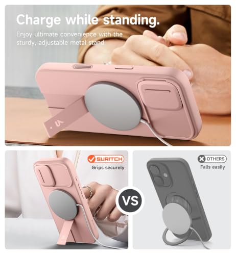 Image of SURITCH for iPhone 17 Case with Camera Control Cover, Camera Slide Cover and Adjustable Kickstand, Compatible with MagSafe, Shockproof Bumper Protective Cases 6.3 Inch, Pink
