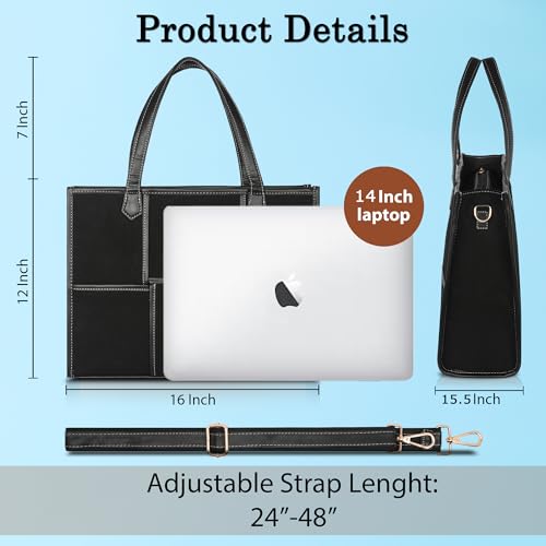 Image of Womanix Canvas Laptop Bag, 14 inch Laptop Bag, Work Shoulder Bag, Casual Briefcase, Handbag for Travel, Office, College With Long Adjustable Strap