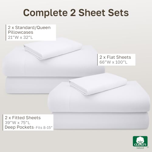 Image of California Design Den 2-Pack Twin Sheet Sets - Luxury 600 Thread Count Sateen, 100% Cotton Sheets, Deep Pockets, Soft, Crisp and Durable Bedding - White