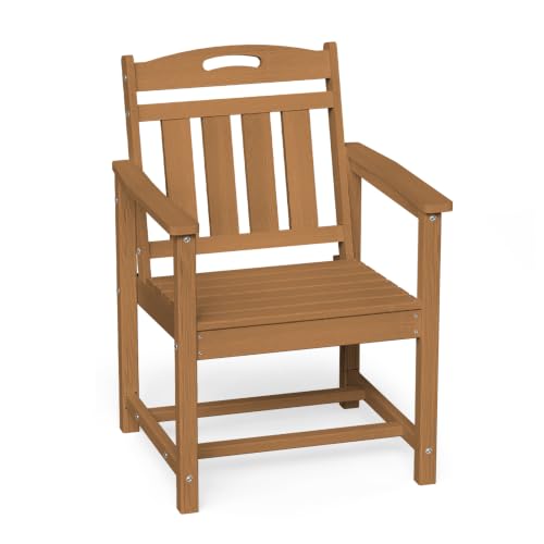 Image of Ciokea Outdoor Patio Dining Chair, HDPE Oversized Porch Chairs with Wide Seat, All-Weather Durable Heavy-Duty Outdoor Furniture for Backyard, Poolside, Lawn & Garden, Teak