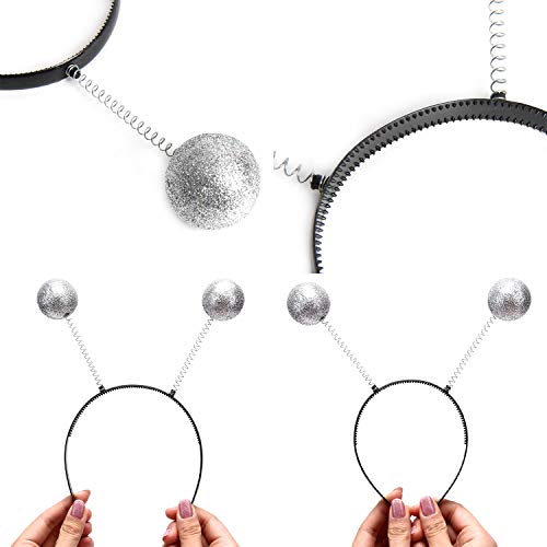 MeiMeiDa 6 PCS Silver Headband Boppers Sparkle Alien Headband Glitter Ball Head Boppers, Crazy Martian Antenna Headband, Costume Accessory Kids Party Favors for Themed Parties, Halloween
