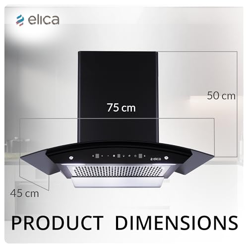 Image of Elica 75cm 1500 m3 /hr BLDC Filterless Autoclean Kitchen Chimney with 15 Years Motor & 5 Years Comprehensive Warranty | WDFL 750 BLDC HAC LTW MS NERO | Black | 9 Speed Touch + Motion Sensor Control
