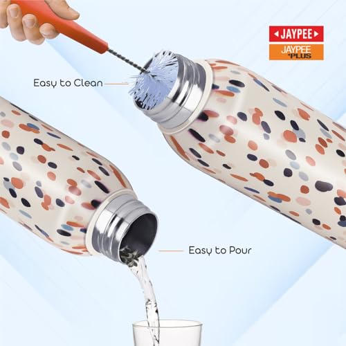 Image of Jaypee Plus Punch Prime Stainless Steel Printed Vacuum Insulated Water Bottle 500 ml | ISI Certified Rustproof & Leakproof Flask with 24Hrs Hot & Cold Ideal for School Kids, Office & Travel- (Cream)