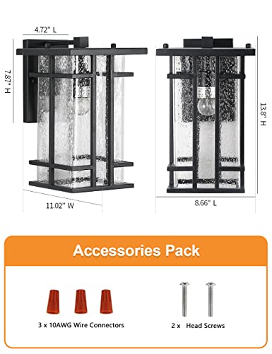 Rustic Outdoor Wall Light Fixture 13.8"H Waterproof Exterior Wall Sconces Black Metal With Clear Seeded Glass Shade Outdoor Wall Lantern For Exterior House Patio Porch,Entryway,Garage Wall Lamps #TOP5