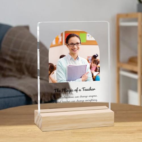 Image of Giftplease Best Teacher Plaque | Personalized Photo Frame with Wooden Stand | Appreciation Gift for Teachers | Teacher's Day Retirement Farewell Gift (Custom Photo & Text CTH 03