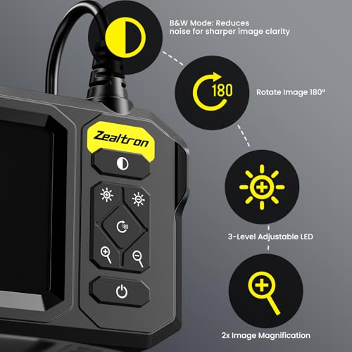 Cámara de inspección endoscópica zealtron T66 con luz, pantalla IPS HD de 4.3", lente de 8 mm impermeable IP67 y cable semicircular de 16.5 pies miniatura 2