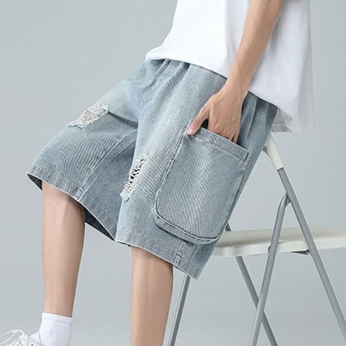 Shorts jean cargo hombre casual desgastado miniatura 2